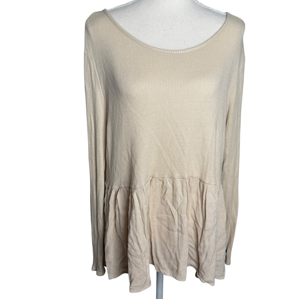 Matilda Jane‎ Oh So Nice Top Beige Thermal Peplum Long Sleeve XXL 30629T